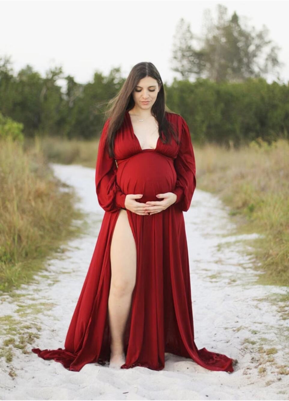 #284 MSRP $77 NWT DEDYSLER WINE RED MATERNITY PHOTOSHOOT MAXI GOWN ♡SIZE M♡